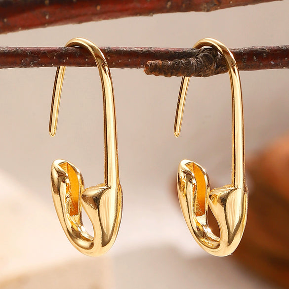 Wholesale Geometric Pinshaped Copper Ear Clips 14K Gold Electroplated Earrings For Women