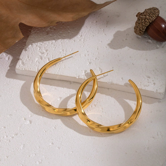 Wholesale Geometric Plain Hoop Earrings Stainless Steel Pvd Furnace Vacuum Real Gold Plated Jewelry For Girls
