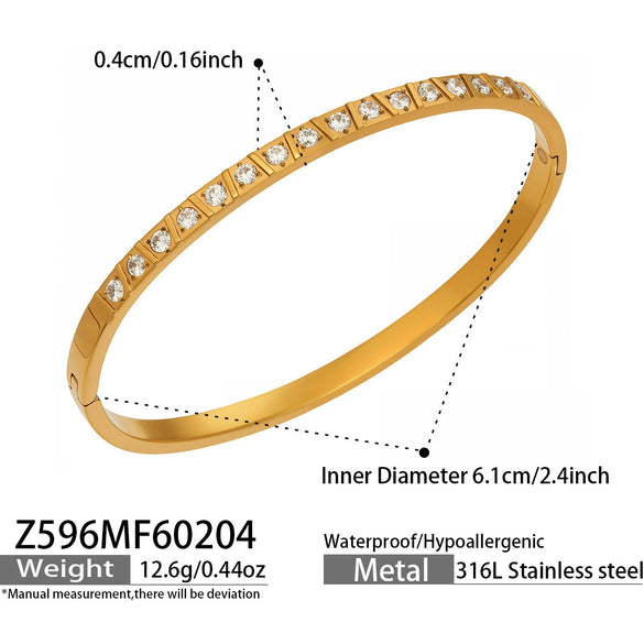 Wholesale Geometric Plain Ring Micro Inlaid Zircon Clasp Bracelet Stainless Steel 18K Gold Plated Jewelry Set