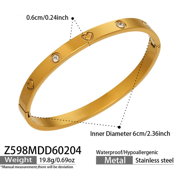 Wholesale Geometric Plain Ring Micro Inlaid Zircon Clasp Bracelet Stainless Steel 18K Gold Plated Jewelry Set