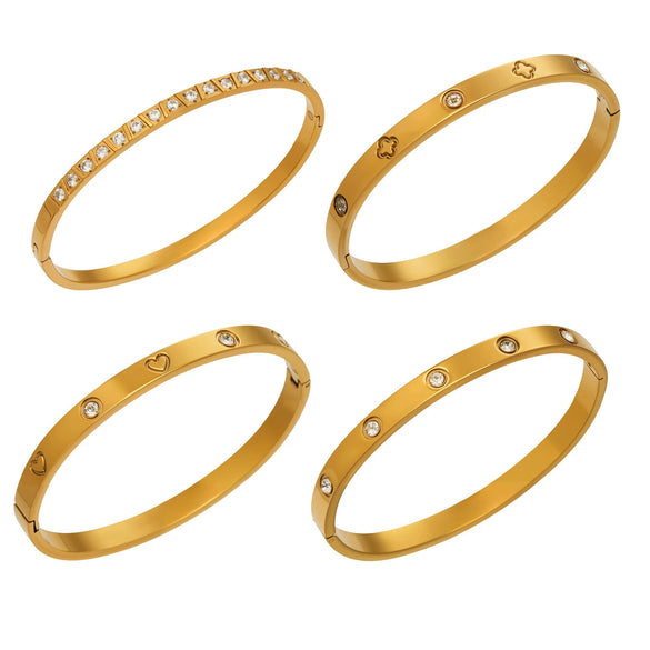 Wholesale Geometric Plain Ring Micro Inlaid Zircon Clasp Bracelet Stainless Steel 18K Gold Plated Jewelry Set