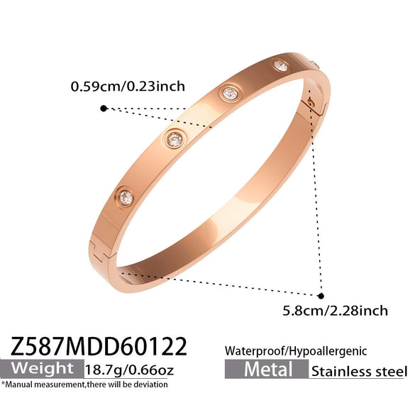 Wholesale Geometric Plain Ring Micro Inlaid Zircon Clasp Bracelet Stainless Steel 18K Gold Plated Jewelry Set
