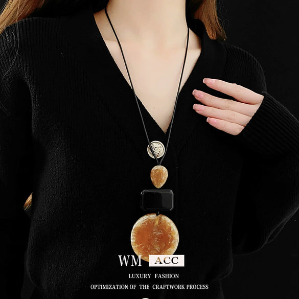 Wholesale Geometric Plastic Resin Leather Cord Necklace With Electroplating