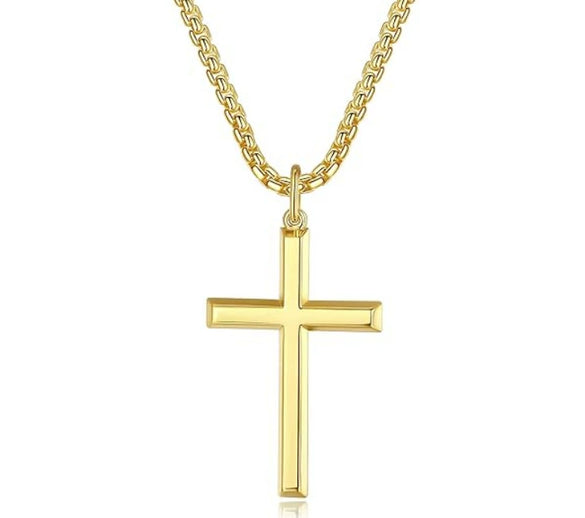 Wholesale Geometric Polish Titanium Steel Cross Pendant Necklace With Square Pearl Chain Unisex Fashion Jewelry
