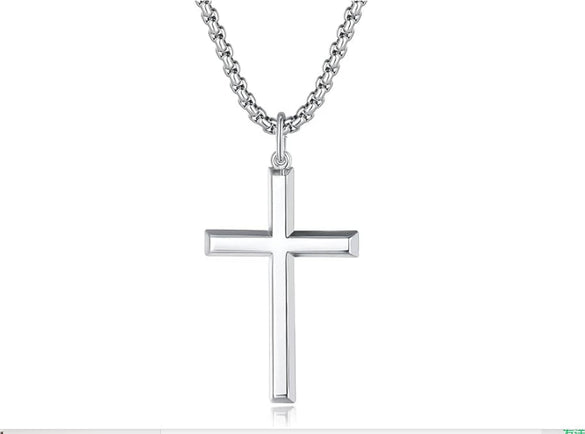 Wholesale Geometric Polish Titanium Steel Cross Pendant Necklace With Square Pearl Chain Unisex Fashion Jewelry