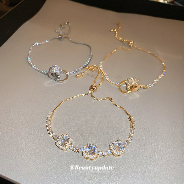Wholesale Geometric Pullout Bracelet With Real Gold Electroplated Zircon For Women