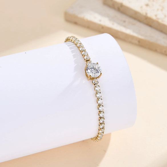 Wholesale Geometric Real Gold Plated Stainless Steel Tennis Chain Bracelet For Women