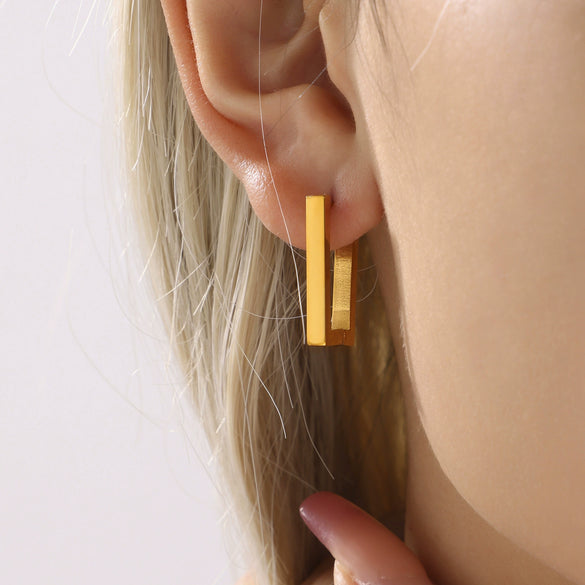 Wholesale Geometric Rectangular 316L Stainless Steel 18K Gold Plated Ear Jewelry For Women
