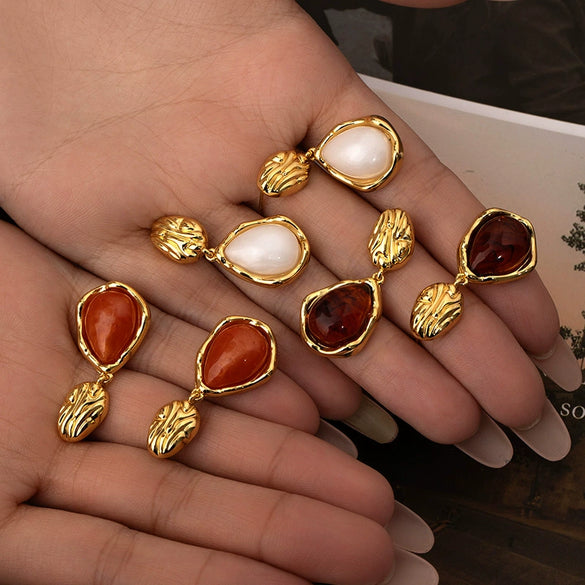 Wholesale Geometric Retro Brown Titanium Steel Electroplated Women's Earrings