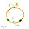Wholesale Geometric Retro Style Green White Diamond Titanium Steel Blade Chain Electroplated Bracelet For Women