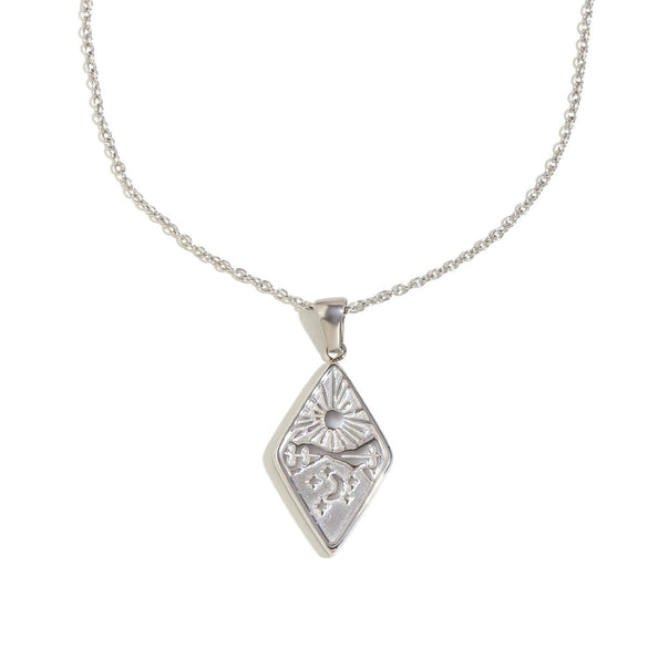 Wholesale Geometric Retro Stylish Stainless Steel 18K Gold Plated Rhombus Sun And Moon Pendant Necklace For Women