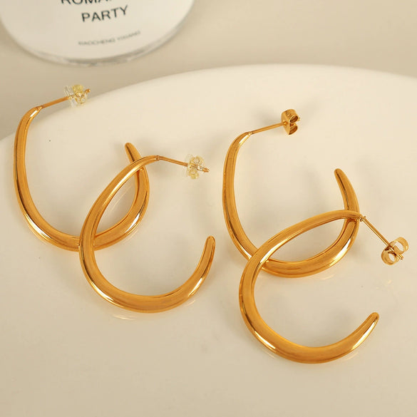 Wholesale Geometric Retro 316L Stainless Steel Gold Plated U Shape Earrings For Women