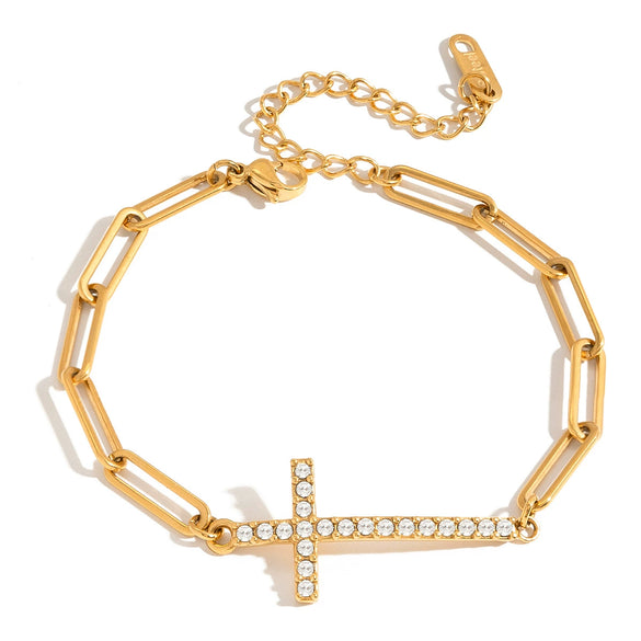 Wholesale Geometric Rhinestone Cross Stainless Steel Electroplated Bracelet Jewelry For Women