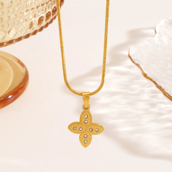 Wholesale Geometric Rhinestone Inlay Titanium Steel And Stainless Steel Women's Necklace With O Chain And Electroplating