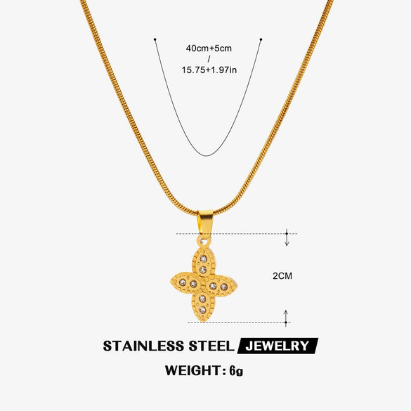 Wholesale Geometric Rhinestone Inlay Titanium Steel And Stainless Steel Women's Necklace With O Chain And Electroplating