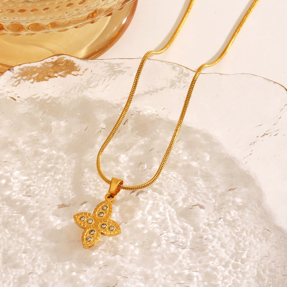 Wholesale Geometric Rhinestone Inlay Titanium Steel And Stainless Steel Women's Necklace With O Chain And Electroplating