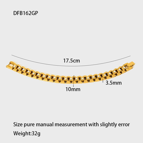Wholesale Geometric Rhinestoneencrusted Imitation Pearl 18K Gold Plated Stainless Steel Bracelet For Women