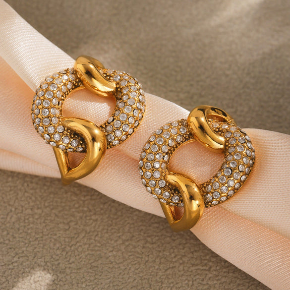 Wholesale Geometric Ring Buckle Full Diamond Ring For Women Stainless Steel Electroplated 18K Real Gold Fashion Accessories