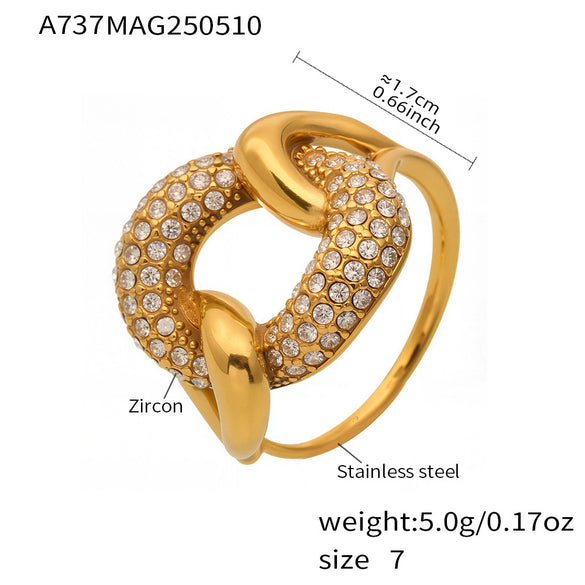 Wholesale Geometric Ring Buckle Full Diamond Ring For Women Stainless Steel Electroplated 18K Real Gold Fashion Accessories