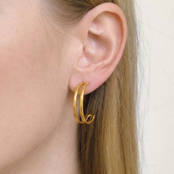 Wholesale Geometric Ringshaped Doublelayer Vacuum Real Gold Plated Stainless Steel Earrings For Women