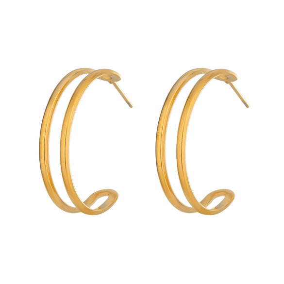 Wholesale Geometric Ringshaped Doublelayer Vacuum Real Gold Plated Stainless Steel Earrings For Women
