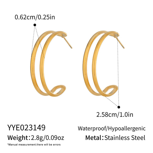 Wholesale Geometric Ringshaped Doublelayer Vacuum Real Gold Plated Stainless Steel Earrings For Women