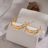 Wholesale Geometric Ringshaped Doublelayer Vacuum Real Gold Plated Stainless Steel Earrings For Women