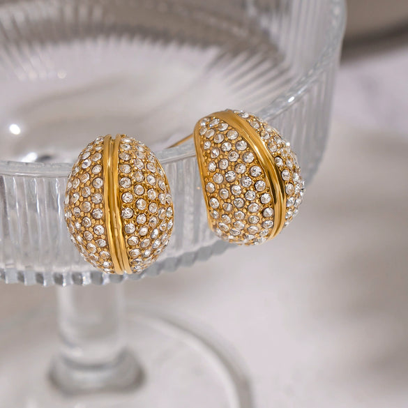 Wholesale Geometric Ringshaped Inlaid Rhinestone Stainless Steel Earrings With Pvd Furnace Vacuum Real Gold Plating For Women