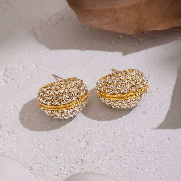 Wholesale Geometric Ringshaped Inlaid Rhinestone Stainless Steel Earrings With Pvd Furnace Vacuum Real Gold Plating For Women