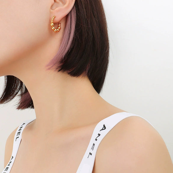 Wholesale Geometric Round Bead Stitching Earrings Titanium Steel 18K Gold Plated