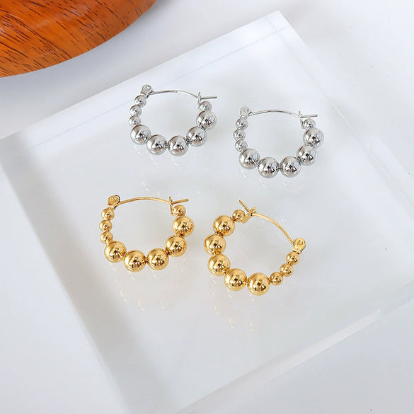 Wholesale Geometric Round Bead Stitching Earrings Titanium Steel 18K Gold Plated