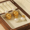 Wholesale Geometric Round Cshaped Stainless Steel Diamondencrusted Pearl Earrings Plated With 18K Gold For Women