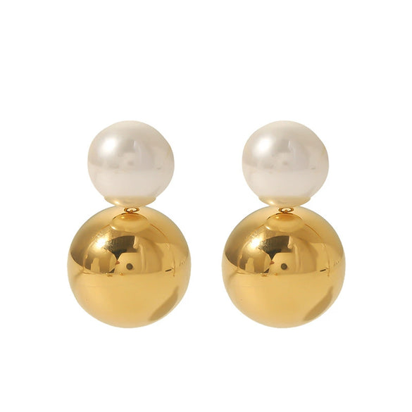 Wholesale Geometric Round Cshaped Stainless Steel Diamondencrusted Pearl Earrings Plated With 18K Gold For Women