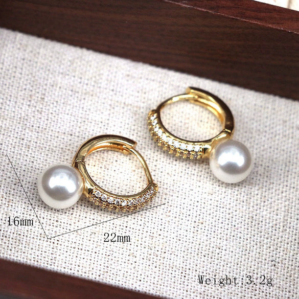 Wholesale Geometric Round Imitation Pearl Zirconium Ear Clip Jewelry Earrings Sweet Fresh Style