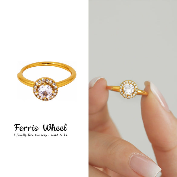 Wholesale Geometric Round Inlaid Zircon Titanium Steel Electroplated Unisex Ring Fashion Jewelry