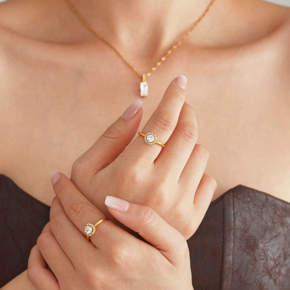 Wholesale Geometric Round Inlaid Zircon Titanium Steel Electroplated Unisex Ring Fashion Jewelry