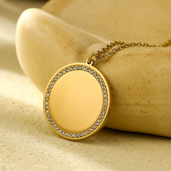 Wholesale Geometric Round Love Diamond Stainless Steel Titanium Steel Necklace For Women With Electroplating Style