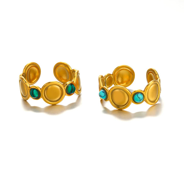 Wholesale Geometric Round Malachiteturquoise Inlaid Stainless Steel Electroplated Ring For Women