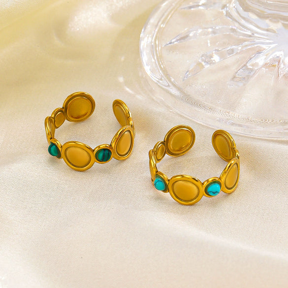 Wholesale Geometric Round Malachiteturquoise Inlaid Stainless Steel Electroplated Ring For Women