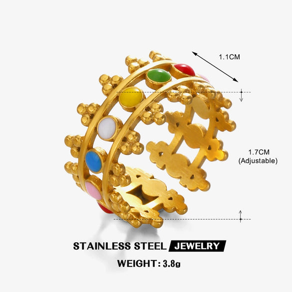 Wholesale Geometric Round Oil Drop Stainless Steel Ring Electroplated For Women