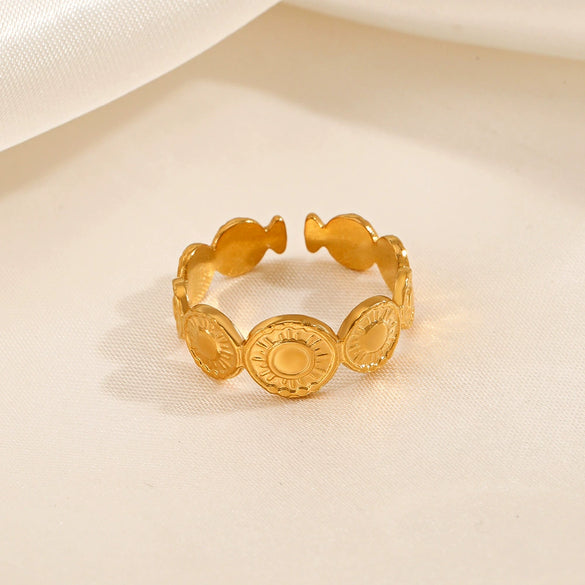 Wholesale Geometric Round Open Adjustable Ring Stainless Steel Real Gold Plated For Women