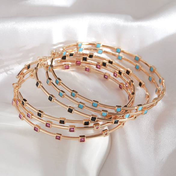 Wholesale Geometric Round Square Turquoise Design Exaggerated Bohemian Style Copper Earrings With Electroplating For Women