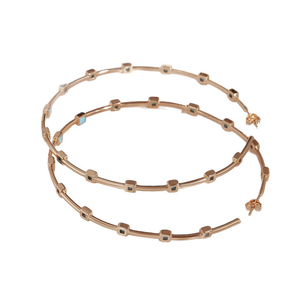 Wholesale Geometric Round Square Turquoise Design Exaggerated Bohemian Style Copper Earrings With Electroplating For Women