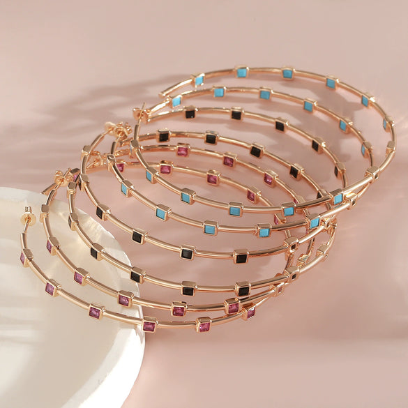 Wholesale Geometric Round Square Turquoise Design Exaggerated Bohemian Style Copper Earrings With Electroplating For Women