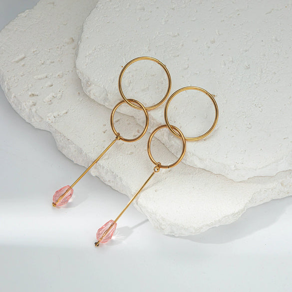 Wholesale Geometric Round Stainless Steel Electroplating Stitching Tassel Long Earrings For Women