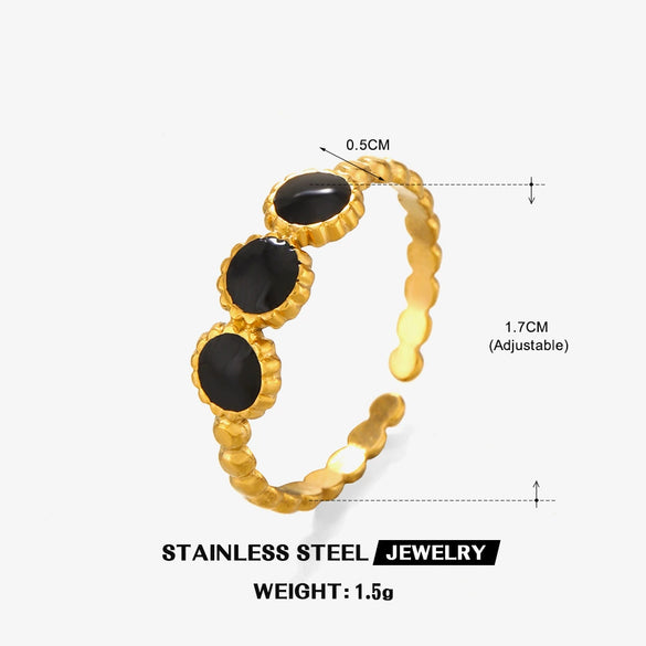 Wholesale Geometric Round Stainless Steel Women's Hip Hop 18K Gold Plated Opening Adjustable Ring