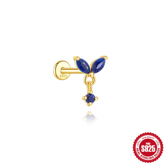 Wholesale Geometric S925 Sterling Silver Lapis Lazuli Diamondset Environmentally Friendly Electroplating Piercing Earrings