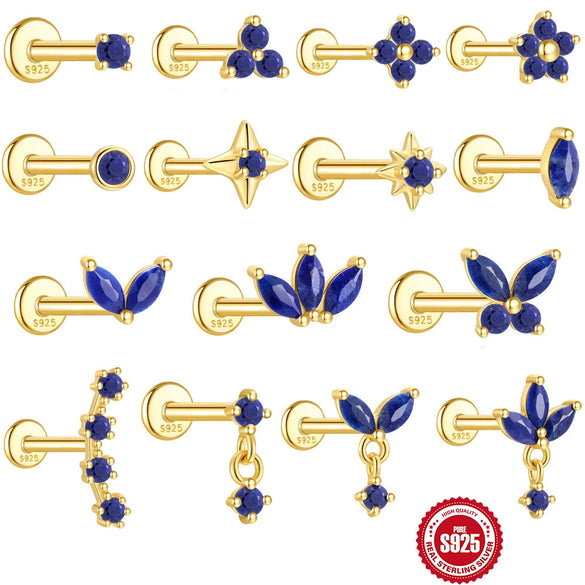 Wholesale Geometric S925 Sterling Silver Lapis Lazuli Diamondset Environmentally Friendly Electroplating Piercing Earrings