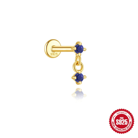 Wholesale Geometric S925 Sterling Silver Lapis Lazuli Diamondset Environmentally Friendly Electroplating Piercing Earrings