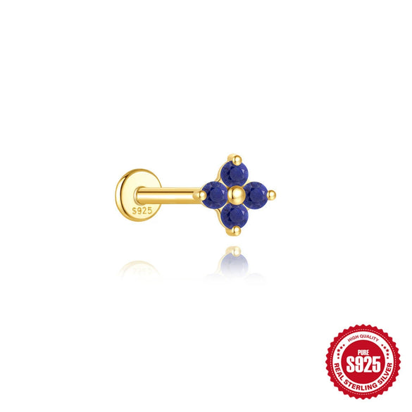 Wholesale Geometric S925 Sterling Silver Lapis Lazuli Diamondset Environmentally Friendly Electroplating Piercing Earrings